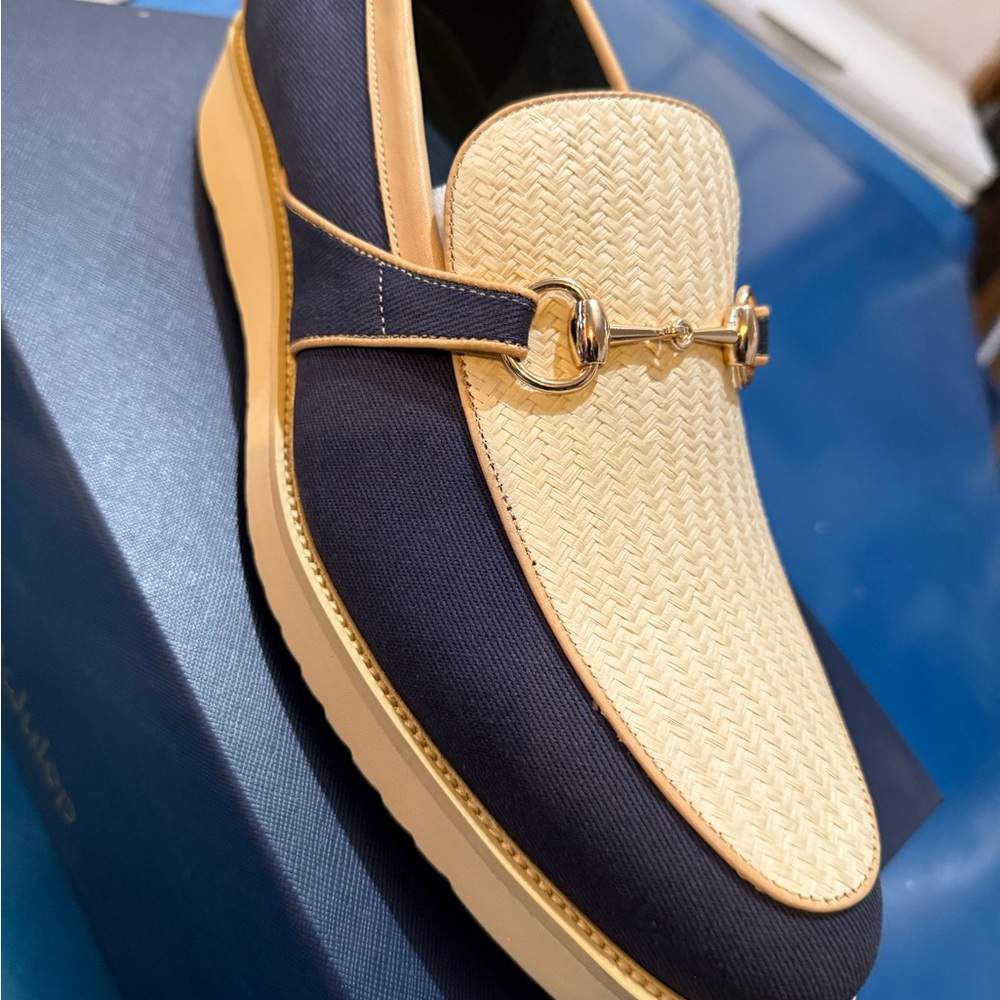 Men's Navy and Cream Loafers with Gold Accent